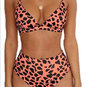 Leopard Printed High Waisted Two Piece